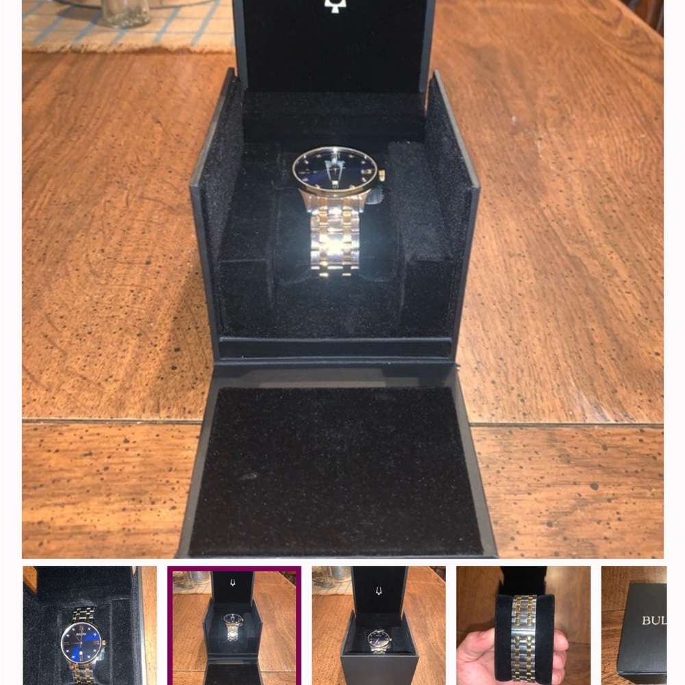 Men’s Bulova watch- two tone (blue face). *Diamond accent as shown - Picture 3 of 6